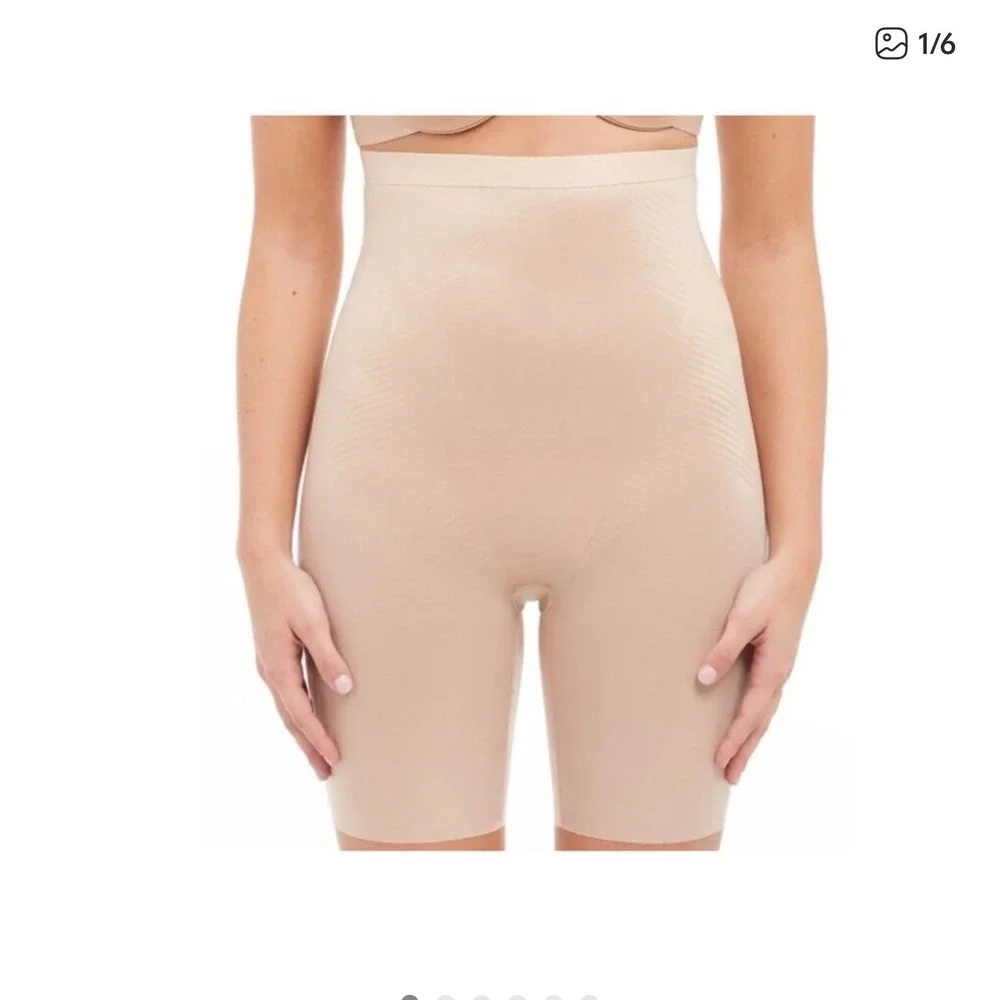 Spanx Thin-stincts High Waisted Mid Thigh Shaping Shorts Beige Nude Women Large